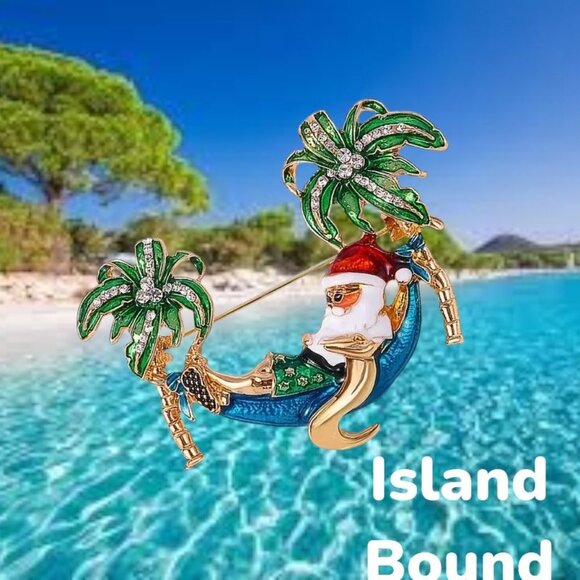 Palm tree Santa Brooch Pin New Beach Bound Coming to Coast Island Town V… - Picture 5 of 12